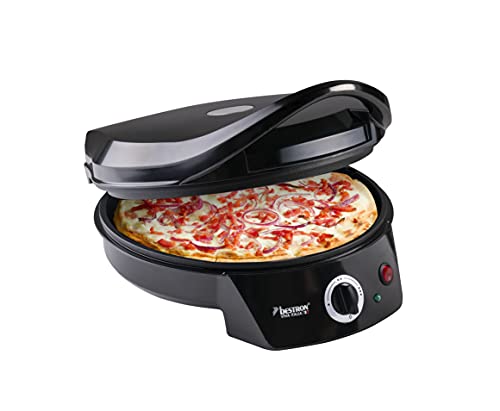 Bestron električna pećnica za pizzu, pekač za pizzu do 230°C, s gornjim/donjim grijanjem, za domaću ili smrznutu pizzu, tarte flambée, quiche ili wrapove do Ø 27 cm, 1800 watta, boja: crna