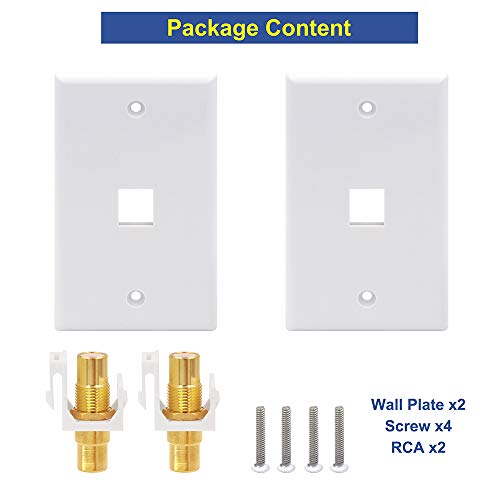 Vce 2 Pack Single Rca Connector Wall Plate For Subwoofer Audio Port - White, Ul Listed #TOP1