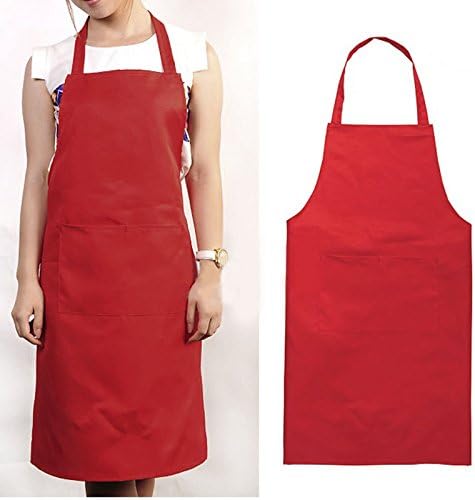 New 76 X 60" Plain Bib Apron for Chefs Butchers Restaurant Kitchen Cooking Baking Woman Apron (Red)