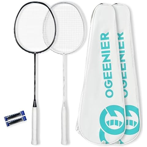 OGEENIER Badminton Rackets Set of 2 - Carbon Fiber - Black and White Cover