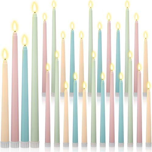 Image of Rossesay 24 Pcs Flameless LED Taper Candles Battery Operated Candle 8.5 inch, 9.65 inch, 10.8 inch, 12.8 inch Flameless Candlesticks Flickering for Christmas Church Wedding Indoor Decoration(Classic, Multicolored)