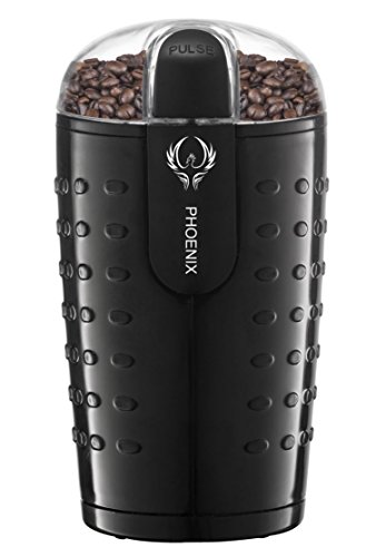 Phoenix Coffee Grinder with Brush, Oval Design with Stainless Steel Blade – B250-2.5oz (70 gm) capacity – Black