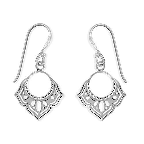 Boma Jewelry Sterling Silver Bali Style Boho Flower Open Circle Matte Dangle Earrings