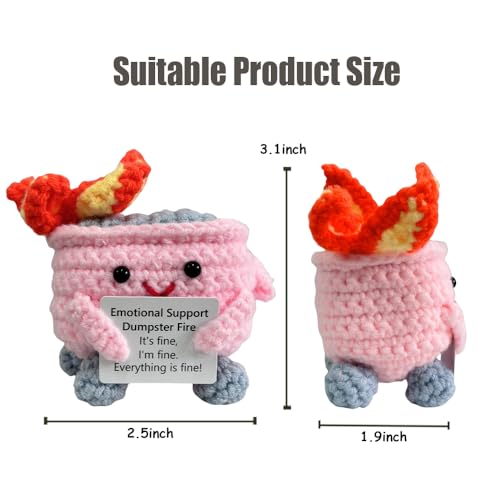 Image of RovyFota Handmade Crochet Dumpster Fire Plush - Stress Relief Amigurumi for Adults & Teens, Funny Desk Decor, Emotional Support Gift for Coworkers, College Students, Roommates (Pink)