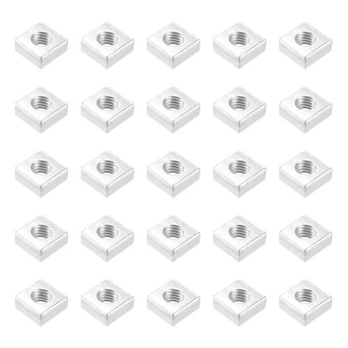 METALLIXITY Square Nuts, (M5x9mmx9mm) 25Pcs, Carbon Steel Coarse Thread Square Fastener Nut - for Equipment Construction Electrical Appliances Industrial Machinery, Silver