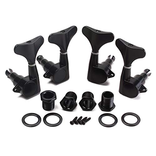 Hsyok Guitar Bass Tuning Pegs, Guitar Tuners (2L + 2R Handed) 4 String Guitar pegs Sealed 1:19 Bass Guitar Tuner Keys 4PCS (Black)