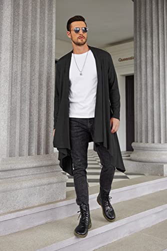 COOFANDY Men's Long Cardigan Ruffle Shawl Collar Lightweight Open Front Drape Cape Overcoat with Pockets2