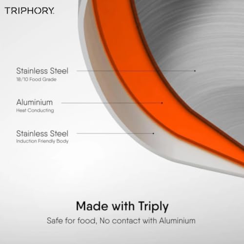 Image of Triply Stainless Steel Langdi Tope 22 cm 2.2 L | Extra Shallow Triply Tope | Patila, Tapeli, Bhagona, Degchi Cooking Pot | Heavy Induction Bottom | Gas & Induction Compatible