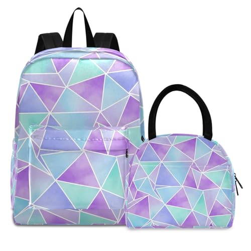 Ensemble cartable isotherme haut de gamme au motif géométrique aquarelle unique