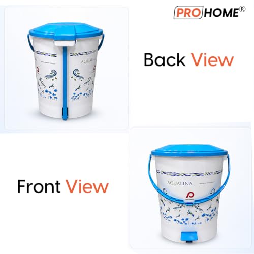 Image of PROHOME Aqualina Floral Plastic Pedal Dustbin for Home, Office, Kitchen, Bathroom & Bedroom | Trash Can /Garbage Waste Bin with Lid & Handle (15L, White)