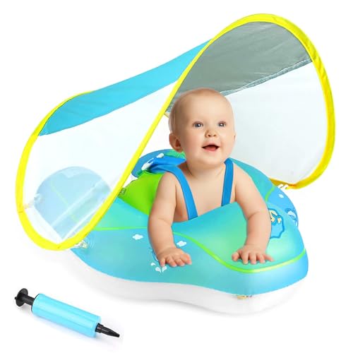 ANSTEN Flotador de natación para bebé con toldo hinchable para bebé, con boya inflable, entrenador de natación, juguete de flotación, a partir de 6 meses ~ 72 meses, color azul