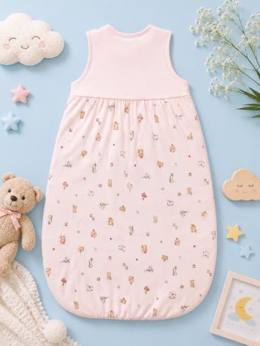 Image of TuddyBuddy Baby Cotton Wearable Quilted Sleeping Bag Blanket 1.5 Tog with 1 Way Zipper Closure | Ideal for Babies & Kids Hypoallergenic Fabrics | (Frock Style - Baby Pink, 6-12 Months)