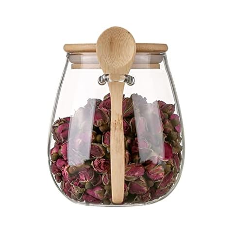 Mozacona Glass Food Storage Jar Sugar Bowl Tea Jar with Airtight Lid and Spoon Cover