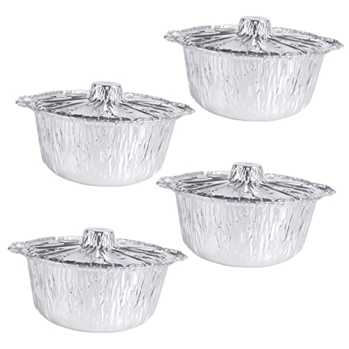 SOLUSTRE 4pcs Portable Foil Cooking Pots Containers with Lids Heavy Duty for Outdoor Bbq Microwave Safe for Food Storage and
