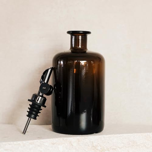 Koffs Design Ölflaschen zum Befüllen - Moderner Ölspender aus Braunglas mit Edelstahl Ausgießer – Spender für Öl, Essig und Balsamico - optional mit Sticker für deinen Inhalt - 500ml - blanko