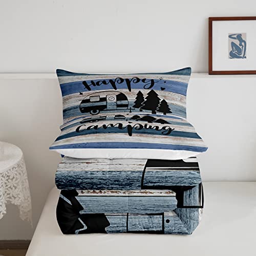 Camper Comforter Kids Farmhouse Style Comforter Set For Boys Girls Pine Tree Drawing Design Bedding Set Cartoon Camping Car Pattern Quilt Set Bedroom Collection Queen Size #TOP4