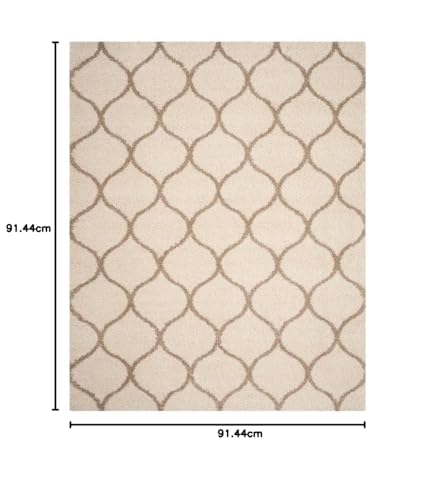 Image of Handwoven Microfibre 3D Rug for Living Room (Ivory & Beige Moroccan, 3 X 3 Feet (Square), Microfibre)