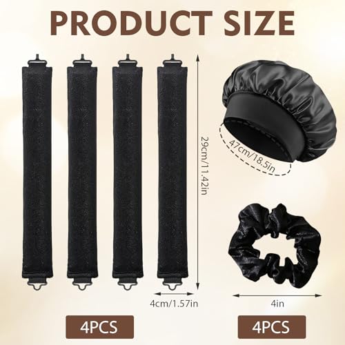4 Stück Heatless Hair Curler, Satin Heatless Curling Rods, Heatless Curls Blowout Rods with Satin Silk Bonnet + 4 Hair Ties, No Heat Over Night Blowout Rods for All Hair Types, Sleep DIY