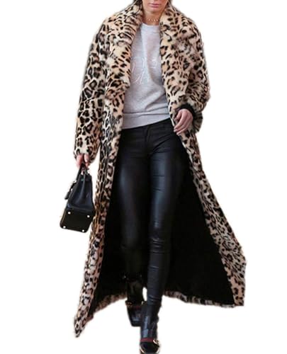 ジャケット・アウター vintage leopard design far long coat DJBM Women's Sexy Elegant Vintage Leopard Print Lapel Faux
