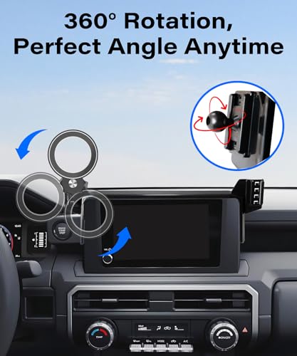 Image of Car Phone Holder for Toyota Tacoma 2024 2025 2026 8 inch Screen Accessories | MagSafe Strong Magnetic Clip-On Cell Phone Mount, Dual Slots for Driver & Passenger,360 Rotatable Hands-Free Holder