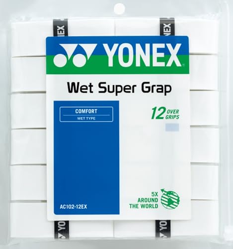 Yonex Wet Super GRAP Tennis Racquet Overgrip (White) 12-Pack in Multipacks (1-6 Packs Available)