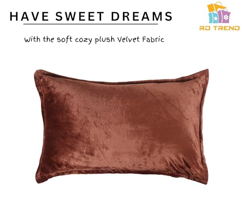 Image of RD TREND Presents Velvet 250 GSM Pillow Cover Set of 2 with Zipper,Size -18 inch x 28 inch Inches (45x71 Cm) (Coffee)