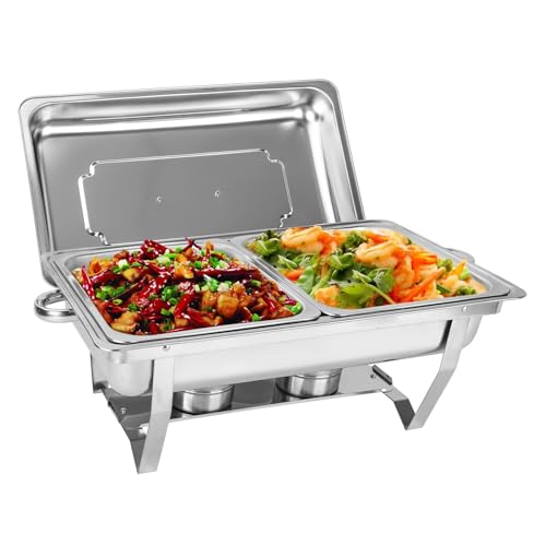 GREENSAPPIRE Chafing Dish Buffetwärmer, 9L Edelstahl Speisenwärmer mit 2X 1/2 GN-Behälter, Warmhaltebehälter für Catering, Buffet und Party GREENSAPPIRE Chafing Dish Buffetwärmer, 9L Edelstahl Speisenwärmer mit 2X 1/2 GN-Behälter, Warmhaltebehälter für Catering, Buffet und Party
