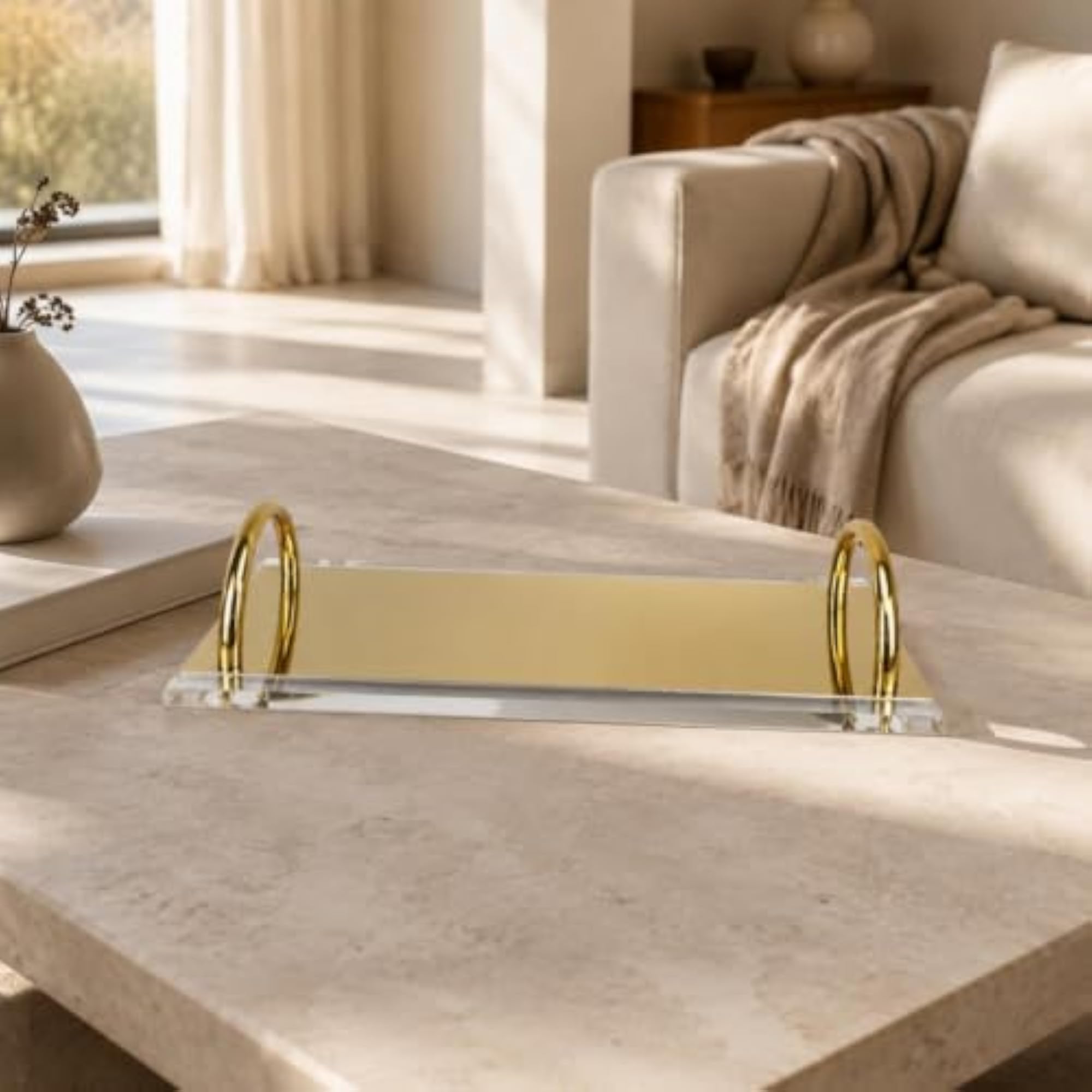 Rectangular Acrylic Tray with Metal Handles