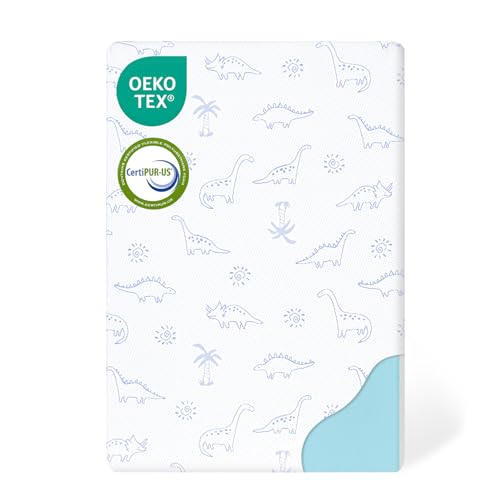 Image of Mochen Pack and Play Mattress Pad, Dual-Firmness Memory Foam Pack N Play Mattresses for Baby, 38 inchx26 inch Portable Trave Pack N Play Mattress with Breathable Dinosaurs Cover, Removable & Washable