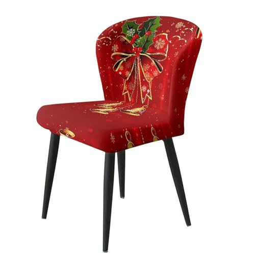 Image of Bar Stool Covers with Backs Dining Room Square Swivel Barstool Chair Seat Set of 2 Christmas Bells Red Non-Slip Counter Height Chair Covers Xmas Decor