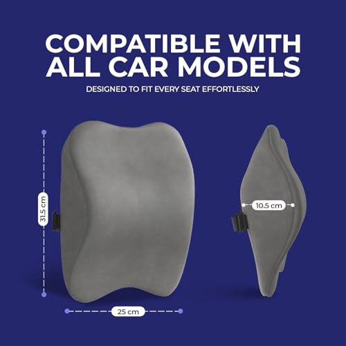 Image of WELLGIVER Orthopedic Memory Foam Car Neck Rest Pillow - Cervical Support Cushion for Neck Pain Relief, Adjustable Strap - Universal Fit for All Cars | Grey Velvet