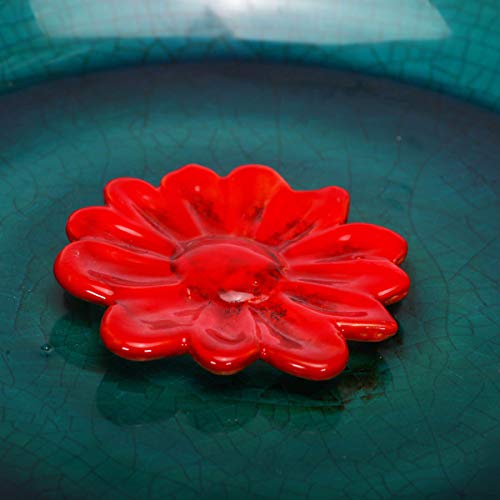 Topadorn Birdbath Ceramic Bowl Decor For Bee Bird Bath Outdoor Garden Vintage Yard,Blue With Red Flower thumb #3