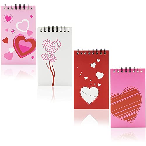 Juvale 24 Pack Mini Spiral Heart Notebook, Valentines Notepads for Kids Classroom Party Favors, Goodie Bag and Basket Stuffer, Bulk Valentine Paper Pad for Writing (3 x 5 Inches)