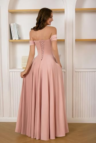Women's Off The Shoulder Bridemaid Dresses Satin Formal Dress Maxi Evening Gown3