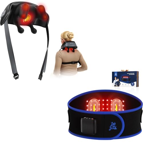 Image of BOB AND BRAD Shiatsu Neck Massager for Pain Relief Deep Tissue with 4D Kneading, Soothing Heat+ThermoRed Heating Pad Belt Massager for Lower Back Support