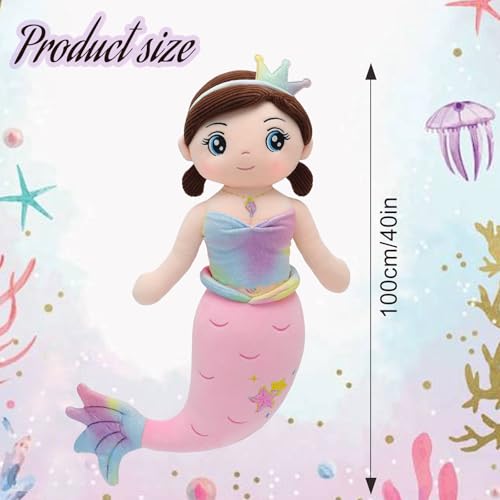 Image of Mermaid Stuffed Animal Plush Pillow Toy 39.in Mermaid Doll Stuffy Plushie Life Size Giant Mermaid Body Pillows Doll for Girls Kids