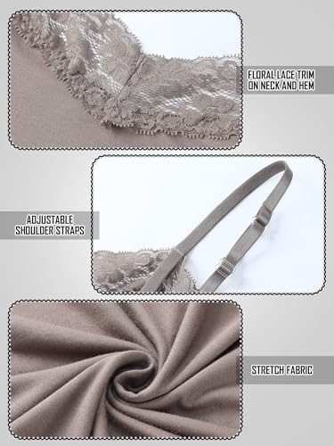 Image of SATINIOR 3 Pcs Women Long Camisoles Lace Tank Tops Neck Cami Adjustable Spaghetti Strap Trim Lace Tank Top for Women Wearing