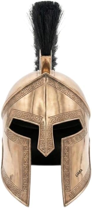 LIARA SPARTAN Helmet, Antique Bronze Finish, Greek Corinthian Style with Black Plume Crest