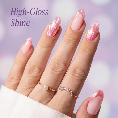 Image of AZUREBEAUTY Pearl Nail Polish Set 4 Colors Ombre Mermaid Shimmer | Pink Aqua Blue Purple Quick Dry Shell Glitter Effect, Dreamy Aurora Look, Women Gift Home Manicure DIY