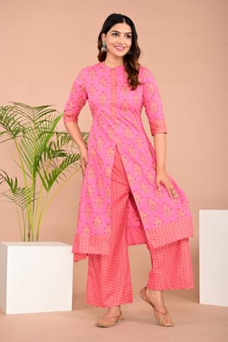 Image of Women Rayon Straight Golden Foil Printed Kurta with Palazzo || Kurti with Palazzo Set for Casual Party & Festival Wear in Round Neck with 3 /4 Sleeve for Girls
