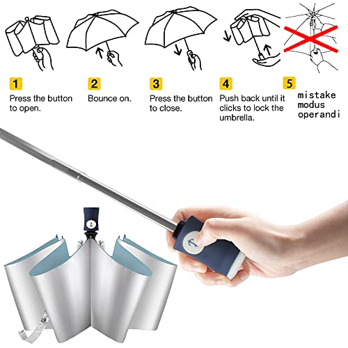 Image of FDJASGY UV Sun Umbrella Compact Folding Travel Umbrella Auto Open Close Compact Folding Rain Umbrellas for Women Men Blocking UV 99.98%, Blue, One Size