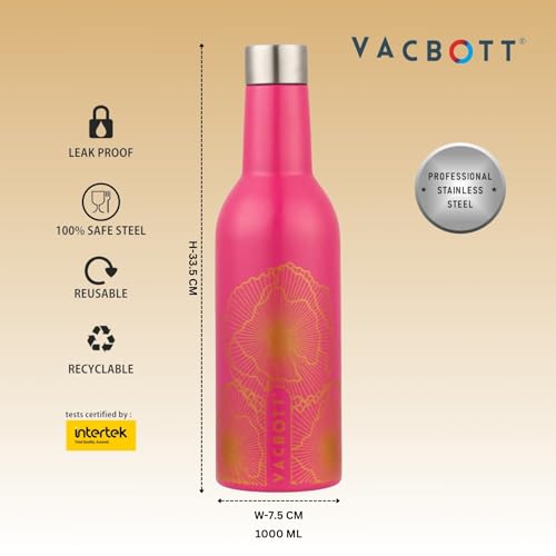 Image of Clay Craft Vacbott IVY Wine Double Walled|18 Hours Hot and 24 Hours|Cold Vacuum Insulated Flask Bottle|2 Piece, 1000 ml Steel Bottles for Travelling|BPA-Free|BIS Certified|1Year Limited Warranty