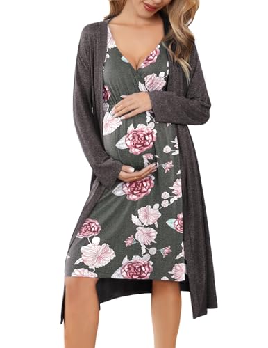 Image of Ekouaer Maternity Nursing Gown and Robe Set Labor Delivery Nursing Nightgowns for Breastfeeding Pregnancy Clothes