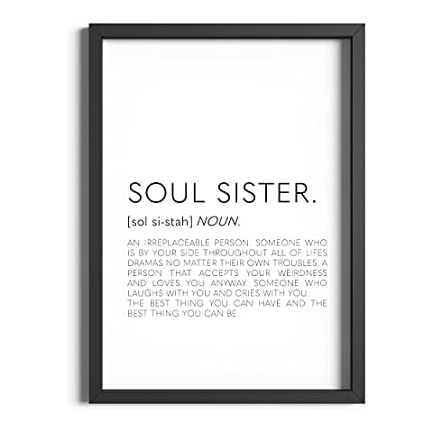 ETEKNIC Soul Sister Definition Wall Art Print Black And White Bestie Quote Posters Gifts For A Best Friend Home Décor Unframed Friendship Gift Prints A6 A5 A4 A3 (A4 (210x297mm)) Cover
