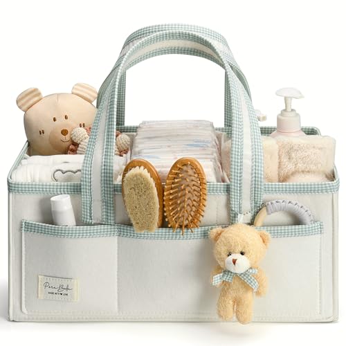 Image of PeraBella XL Diaper Caddy Organizer With Handle, Baby Shower Gifts Basket Bag, Registry Search Must Haves Items, Newborn Girl Boy Nursery Storage Organizer, Baby Bag Essentials, Car Diaper Caddy Cart