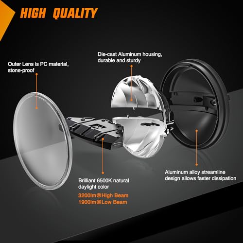 Image of Nilight 2PCS 7 Inch LED Headlights High Low Beam Round Headlamp for 2007 2008 2009 2010 2011 2012 2013 2014 2015 2016 2017 JK JKU 1997-2006 Wrangler TJ 2 Door