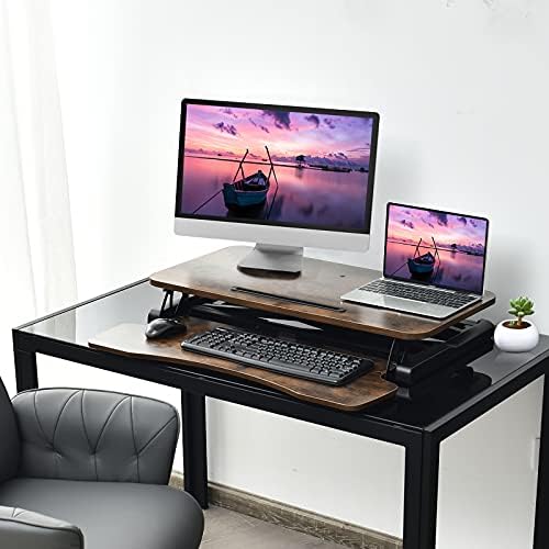 COSTWAY Height Adjustable Standing Desk, Single/Dual Tiered Sit Stand Converter Lifting Table, Ergonomic Home Office Study Riser Workstation for Monitor Computer (80 x 64 x 11-50cm, Rustic Brown)