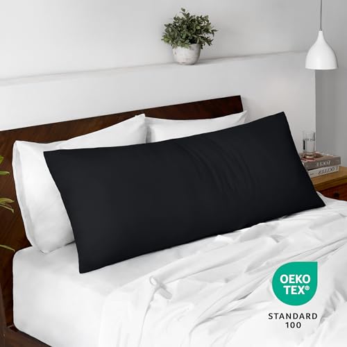 Image of Bare Home Microfiber Body Pillow Cover - Ultra Soft - Cooling Pillowcase - Double Brushed - Pillowcase with Zipper Closure - Easy Care (21''x54'' Body Pillow Cover, Black)