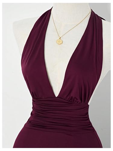 Women's Y2k Halter Dress Sexy Ruched Tie Backless Tiered Layer Mini Dresses Deep V Neck Club Party A Line Short Dress3