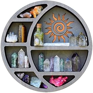 Binle Moon Shelf Floating Moon Phase Wall Hangings Easy Mount Storage, Crescent Display Shelves for Crystals Stones Essential Oils - Rustic Boho Decor for Living Room Bedroom, 11.4 x 11.4 in
